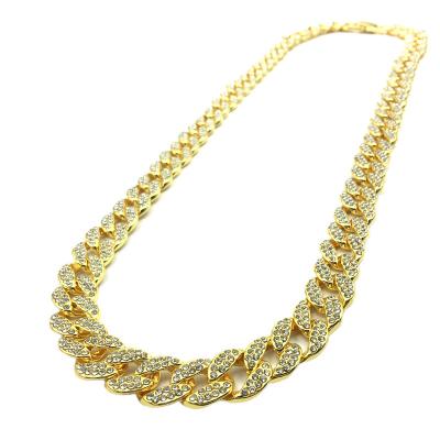 China CLASSIC 14mm Micro Insert Restrictor Chain Link Iced Out Crystal Rhinestone Necklace Men Real 18K Gold Plated Jewelry Glass Stone Necklace for sale