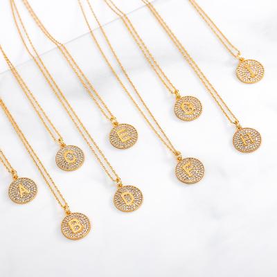 China CLASSIC High Quality Brass Initial Letter Necklace Chain Real Bling Gold Plated Women Micro Setting Zircon Letter Pendant Necklace for sale