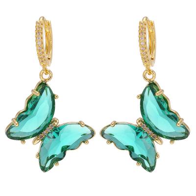 China BOHEMIA Zircon Butterfly Vintage Blue Green Earring Charms Micro Insert Fashionable Clip On Jhumka Earrings for sale