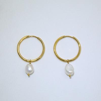 China BOHEMIA Minimalism Gold Plated Freshwater Pearl Hoop Earring Pearl Earrings Wholesale Copper Jewelry for sale