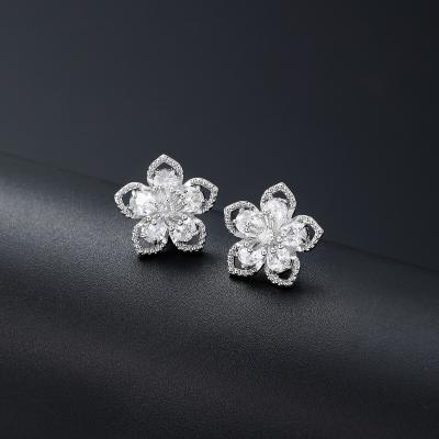 China Hot CLASSIC 3D Flower Fashion Diamond Moissanite Micro Earrings 5A Insert INS Sales Luxury Women for sale