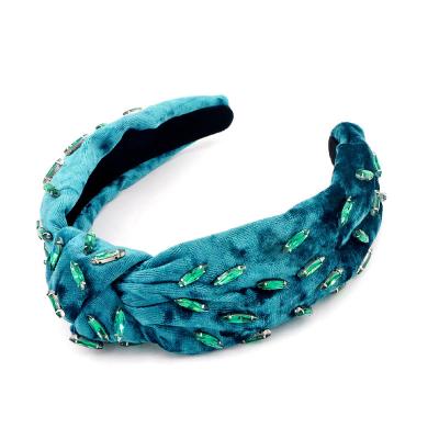 China Soft Green Velvet Handmade Designer Hairbands Famous Brands Luxury Insti Custom Headband For Women for sale