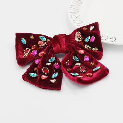 China European and American Style Red Velvet Rainbow Rhinestone Butterfly Hair Bows Clip Glitter Hair Clips Acrylic Beads Accessories for sale