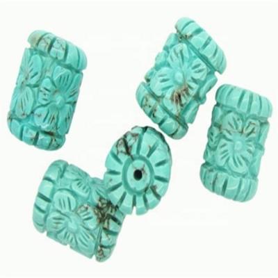 China Different Country Turquoise Carved Drum Beads Queen Blue Turquoise Handcrafted Beads Rose Carved Flower Beads Stone for sale