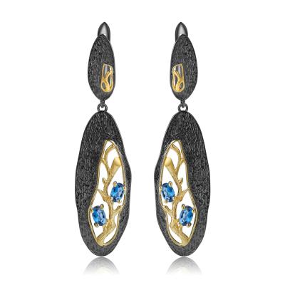 China Hiphop Hollow Sapphire Gold Plated Earrings for sale