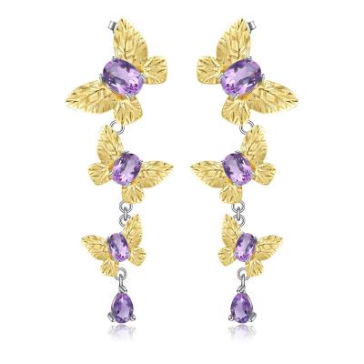 China Ethnic gemstone earrings/gold plated earrings/amethyst earrings for sale