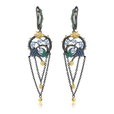 China punk blue spinel earrings/gem earrings/gold plated green earrings for sale