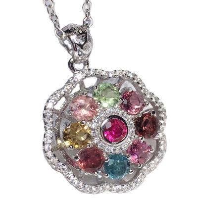 China Solid Natural Sterling Silver Handmade Religious Tourmaline 925 Gemstone Pendant for sale