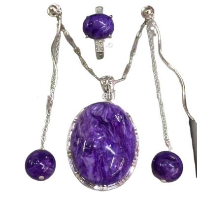 China CLASSIC Natural Purple Genuine Charoite Gemstone Gemstone Earrings Necklace Ring for sale