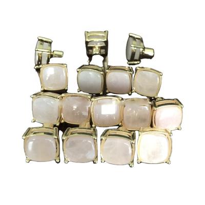 China Madagascar Rose Quartz Stainless Steel Cufflinks for sale