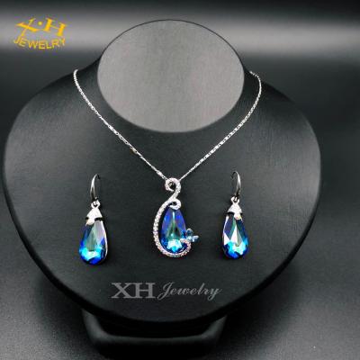 China Brass Woman Imitation Jewelry Set Big Blue Pear Shape Austria Crystal for sale