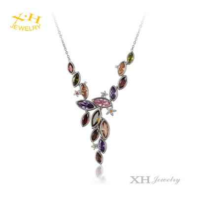 China Trendy Colorful Marquis Y Shape CZ Drop Statement Necklace Rhodium Plating Woman Fashion Pendant Costume Jewelry for sale