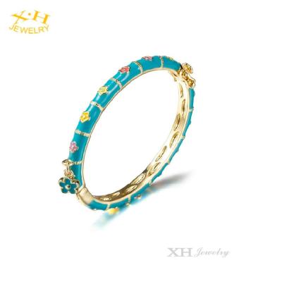 China Flower Trendy High Quality Blue Epoxy Enamel Jewelry Fashion Brass Bracelet For Kids for sale