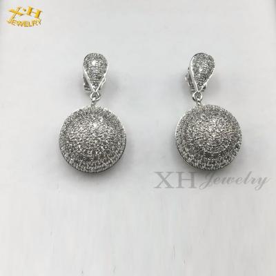 China Brass Micro Pave Good Quality CZ Diamonds Stud Earring Brass Hardware Rhodium Plated for sale