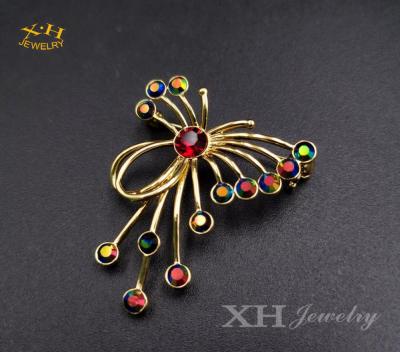 China BRASS Custom Design Bowtie Butterfly Flower Shape Crystal Brooch Gold Plated Fashion Jewelry Pin Brooches for sale