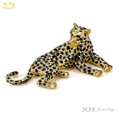 China High Quality Luxury Crystal Trinket Animal Leopard Zinc Alloy Trinket Jewelry Box for sale