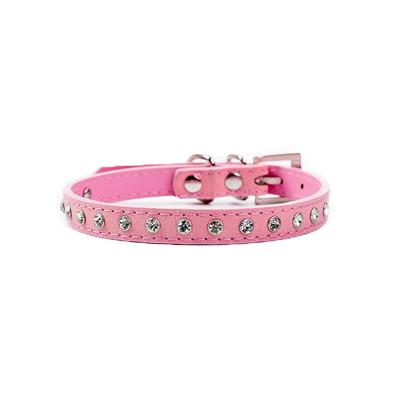 China New Viable Shiny Pet Leather Collar Diamond Dog Leashes Collars Soft and Comfortable Cat Ring with wholesale price for sale