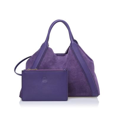 China High Quality Customized Genuine Purple Soft Suede Pattern Leather Large Women Tote Bags With Envelop Purse for sale