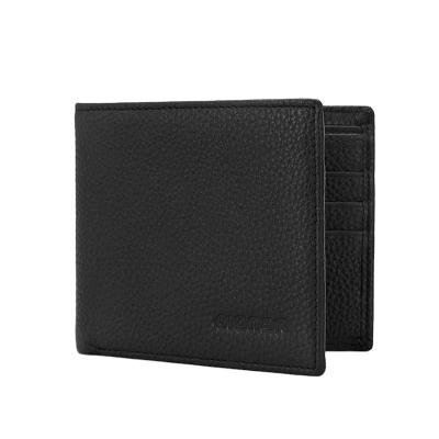 China Factory Wholesale Hot Sale Simple Embossed Logo Purse Money Clutch Men Black Leather Card Holder Folding Wallet for sale