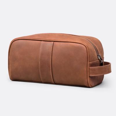 China Vintage Crazy Horse High Quality Custom Leather Travel Bag Fashion Wash Makeup Pouch Genuine Leather Cosmetic Neutral for sale