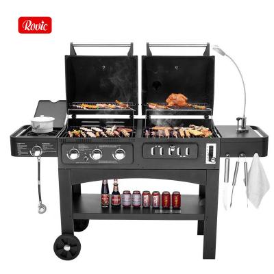 China Easily Assembled Garden Charcoal BBQ Grill Smoker Charcoal Gas BBQ Grill Family Party Dual Use BBQ Machine with Side Table for sale