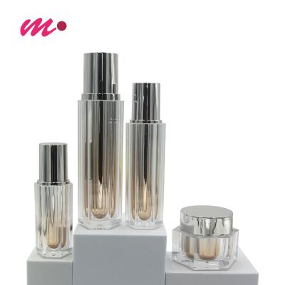 China 2021 New Hexagonal 40ml 50ml 100ml Skin care Acrylic Bottle And 50g Cream Jar Cosmetic set bottle for sale