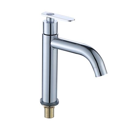 China Hot Selling Silver Single Level Faucet Metered Chrome Water Faucet Cold Water Basin Faucet Stainless Steel Bathroom Faucet for sale