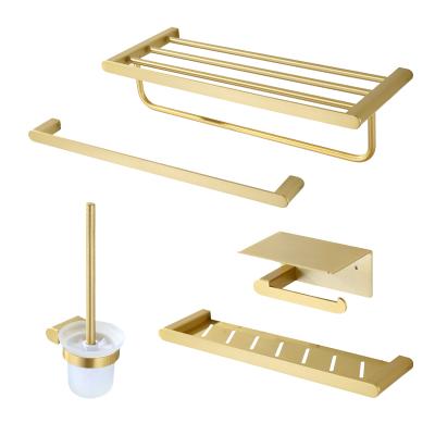 China Antique Simply Brushed Gold Robe Hook Towel Rail Rack Shelf Bar Wall Mount Bathroom Accessories Bath Hardware Set for sale