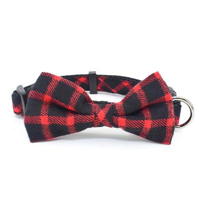 China Personalized Adjustable Plaid Tweed Braided Small Bow Tie Decorated Pet Puppy Collar Dog Collar for sale