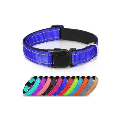 China Custom Waterproof Adjustable Nylon Soft Pet Collar Plain Color Dog Collar Reflective Dog Collar for sale