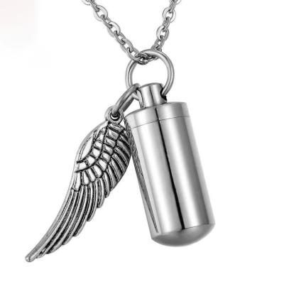 China Cylinder Cremation Stored Urn Angel Wing Memorial Pendant Necklace For Ashes for sale