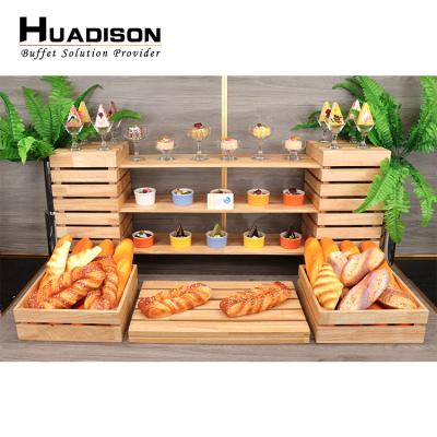 China Huadison buffet display rack cake stand set wooden luxury wedding bar hotel party food display catering dessert viable cake stand for sale