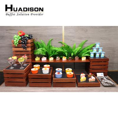 China Huadison china supplier hotel catering sapele wood buffet risers sustainable slate cake stand set for sale