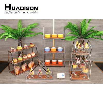 China Home.Restaurant.Bar.Hotel.Wedding Huadison Other Hotel and Restaurant Supplies Wedding Decorations Stainless Steel Wooden Bracket Cake Stand Sets for Arabic for sale