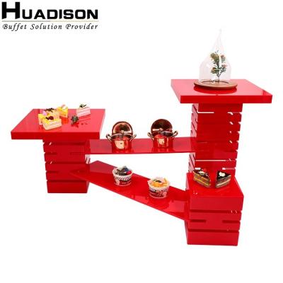 China Red Huadison Equipment Wedding Cake Stand Unique Commercial Viable Supply Acrylic Cake Stand for sale