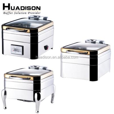 China Wedding Caterers & canteens & restaurants & Hotels Huadison Restaurant Supplies Stainless Steel Dishes Gold Induction Cooker Tease Chafing Dishes for sale