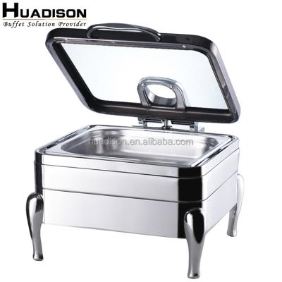 China Wedding Caterers & canteens & restaurants & Huadison Hotel Stainless Steel Buffet Fuel&Electric Supply Food Warmer Set Visible Lid Chefing Dish for sale