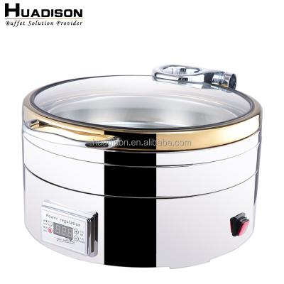 China Wedding Caterers & canteens & restaurants & Hotels Huadison Hotel Supplies Induction Chafing Dish 6 Liter Shake Food Warmer Round Chafing Dish for sale