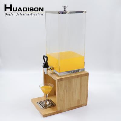 China Huadison Equipment Popular Hotel Restaurant Coffee Dispenser Acrylic Supplying Juice Dispenser With Wooden Base for sale