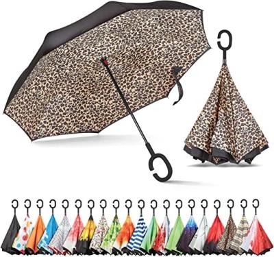 China CLASSIC Double Awning Inverted Upright Reverse Car Rain Umbrella With C Handle for sale