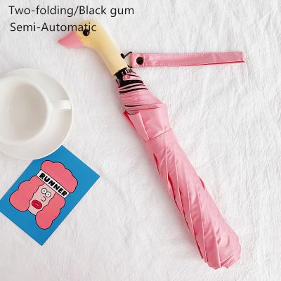 China Modern Duck Head Wooden Handle 2 Sunny Compact Umbrella Times Gift for Women for sale