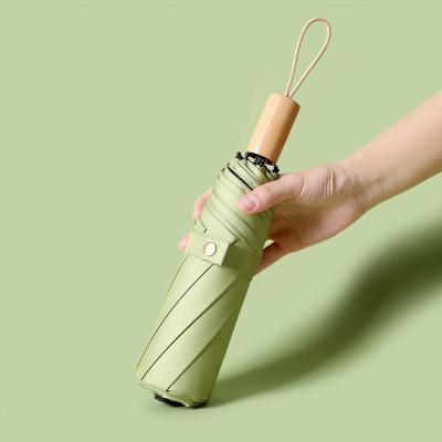 China Morden Luxury Popular Japanese Wooden Handle Protective Sombrilla Fold Manual UV Umbrella With LOGO Printing for sale