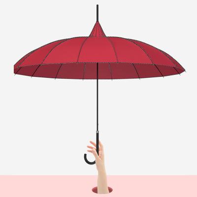 China Long Handle Pagoda Shape Modern Bride Wedding Straight Stick Parasol Umbrella For Lady for sale