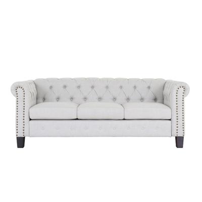 China Chesterfield SOFA Modern Design Living Room Furniture Adorned KD Chesterfield Beige Canvas Sofa for sale