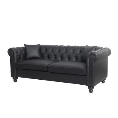 China Chesterfield SOFA Modern Living Room Black Leather Button Embellished Chesterfield Sofa Set for sale