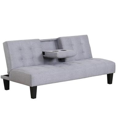 China Adjustable Modern Cheap Modern Gray Black Canvas Fabric Living Room PU(Size) Folding Sofa Bed Furniture With Cup Holders for sale