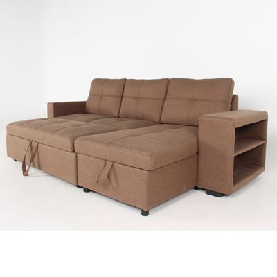 China New Design Living Room Furniture Adjustable Modern Brown Linen Fabric Corner Sofa Bed (Other) With Storage for sale