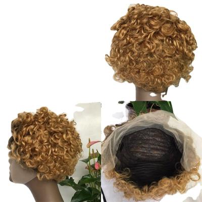 China Deep Wave Cheap Sale Pixie Curly Short Hair Wig Short Hair T Lace Wig Factory Machine Made Wholesale for sale