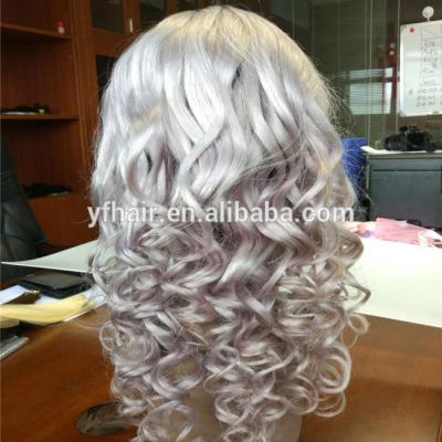 China 100% Brazilian Tone #1b/grey Front Lace Wig Silky Straight /loose Wave Ombre Two Bundles Lace Wig Full Virgin Hair Gray Human Hair Lace Wig Silver for sale