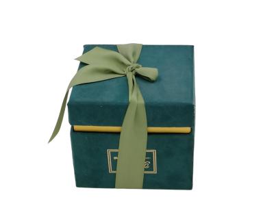 China High End Recyclable Suede Cardboard Gift Box Jewelry Box Green Size Custom Color Suede Material Can Be Customized Change for sale